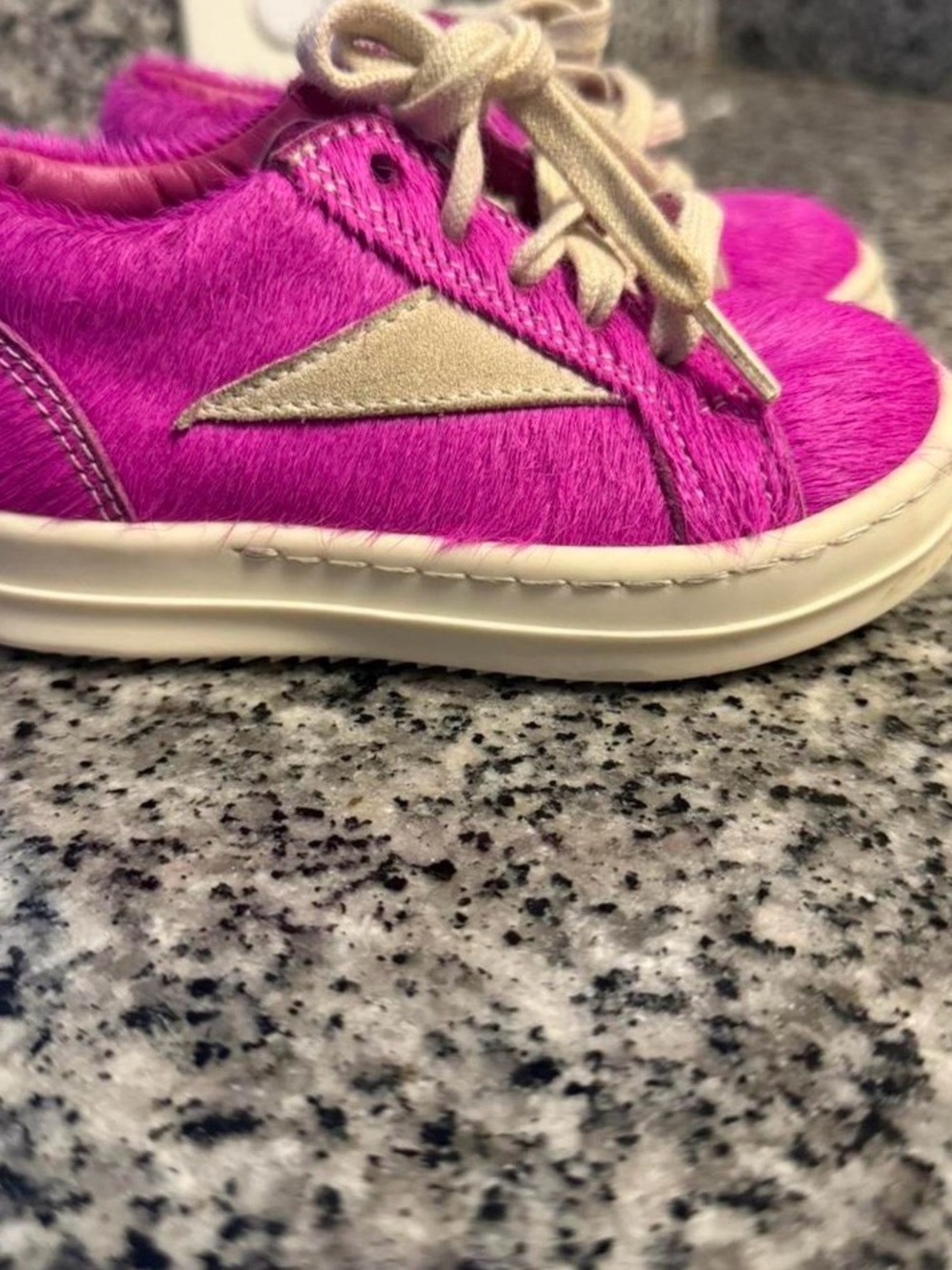 Rick Owens Kids Hot Pink Faux-Fur Lace-Up Sneakers with Cream Accents
